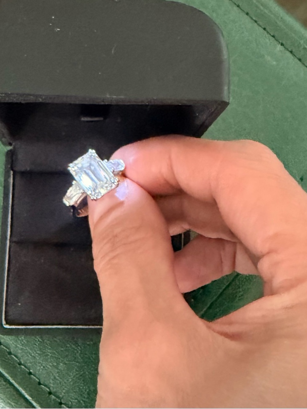 Emerald-Cut White Stone Engagement Ring - White